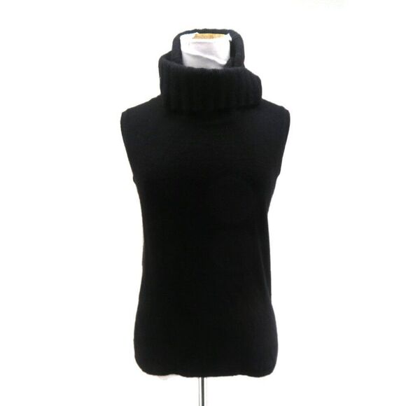 Chanel 100% Cashmere Black Sleeveless Turtleneck Sweater – Size 42 - Picture 1 of 8